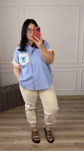 Koszula KWIATY - niebieska